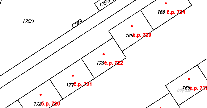 Lutyně 722, Orlová na parcele st. 170 v KÚ Horní Lutyně, Katastrální mapa