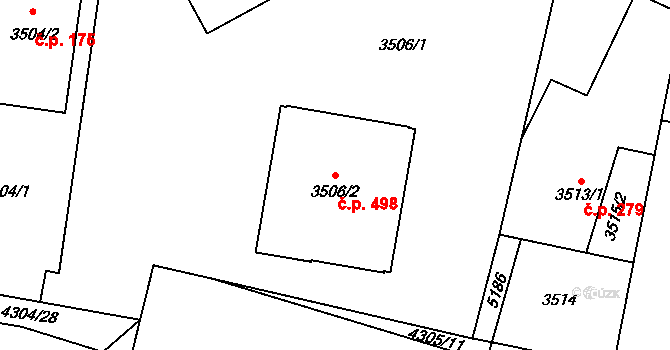 Karolinka 498 na parcele st. 3506/2 v KÚ Karolinka, Katastrální mapa