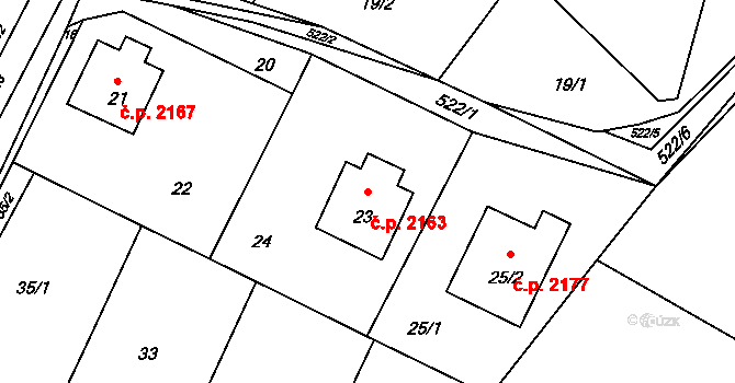 Rožnov pod Radhoštěm 2163 na parcele st. 23 v KÚ Hážovice, Katastrální mapa