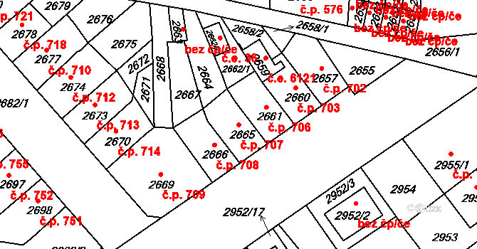 Střekov 707, Ústí nad Labem na parcele st. 2665 v KÚ Střekov, Katastrální mapa