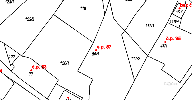 Dolní Sloupnice 57, Sloupnice na parcele st. 56/1 v KÚ Dolní Sloupnice, Katastrální mapa