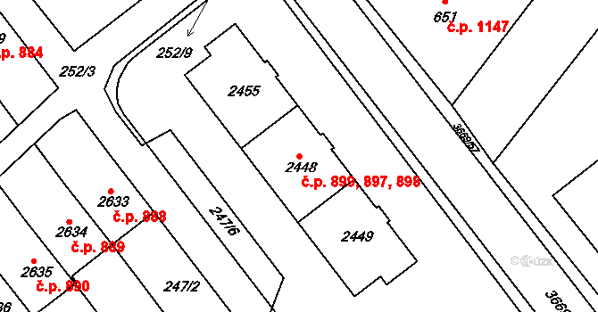 Žichlínské Předměstí 897,898,899, Lanškroun na parcele st. 2448 v KÚ Lanškroun, Katastrální mapa