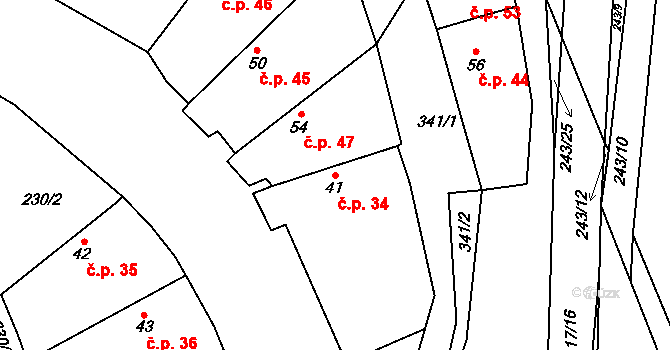 Kluk 34, Poděbrady na parcele st. 41 v KÚ Kluk, Katastrální mapa