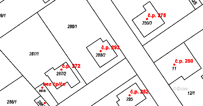 Třebestovice 293 na parcele st. 288/2 v KÚ Třebestovice, Katastrální mapa