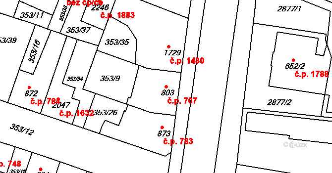 Lysá nad Labem 707 na parcele st. 803 v KÚ Lysá nad Labem, Katastrální mapa