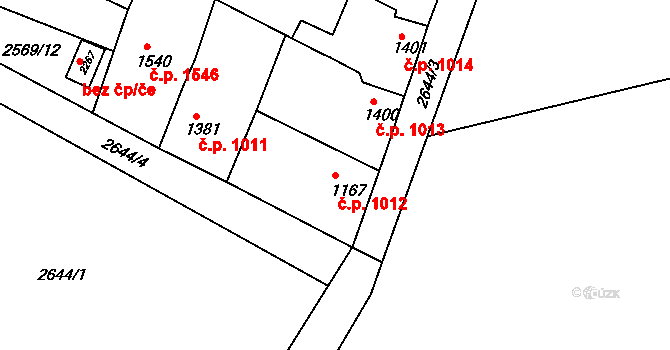 Lysá nad Labem 1012 na parcele st. 1167 v KÚ Lysá nad Labem, Katastrální mapa