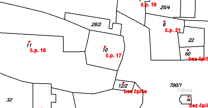 Mužetice 17, Sedlice na parcele st. 10 v KÚ Mužetice, Katastrální mapa