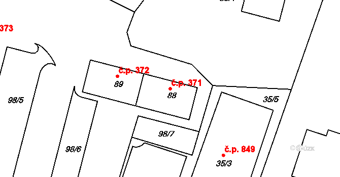 Miřetice u Klášterce nad Ohří 371, Klášterec nad Ohří na parcele st. 88 v KÚ Miřetice u Klášterce nad Ohří, Katastrální mapa