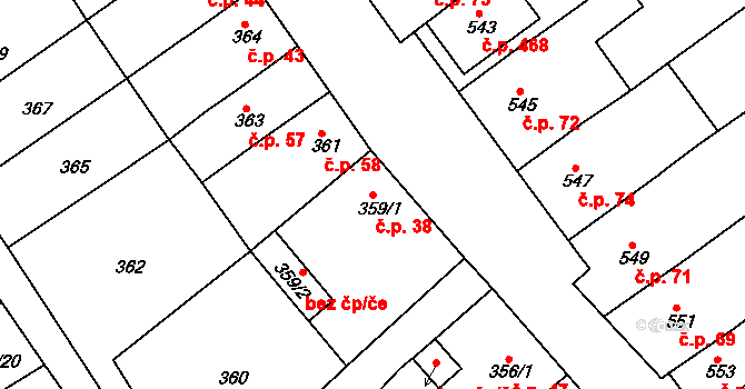 Proboštov 38 na parcele st. 359/1 v KÚ Proboštov u Teplic, Katastrální mapa