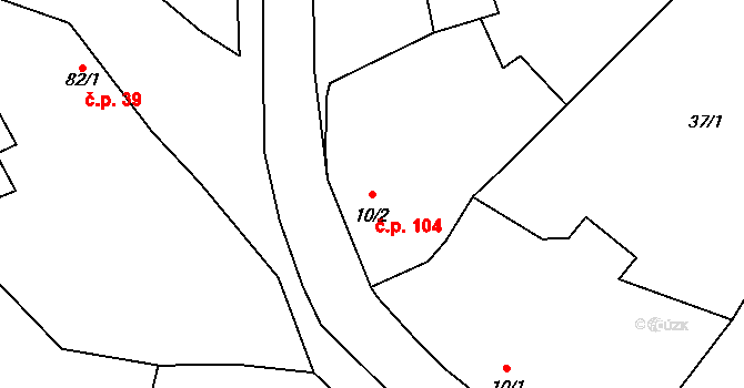 Hruška 104 na parcele st. 10/2 v KÚ Hruška, Katastrální mapa