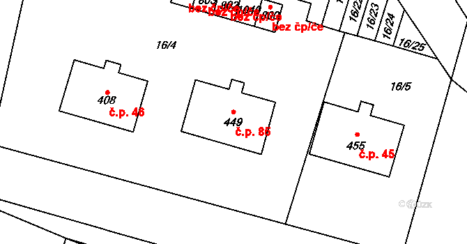 Hrotovice 85 na parcele st. 449 v KÚ Hrotovice, Katastrální mapa
