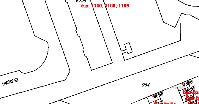 Horka-Domky 1108,1109,1110, Třebíč na parcele st. 6725 v KÚ Třebíč, Katastrální mapa