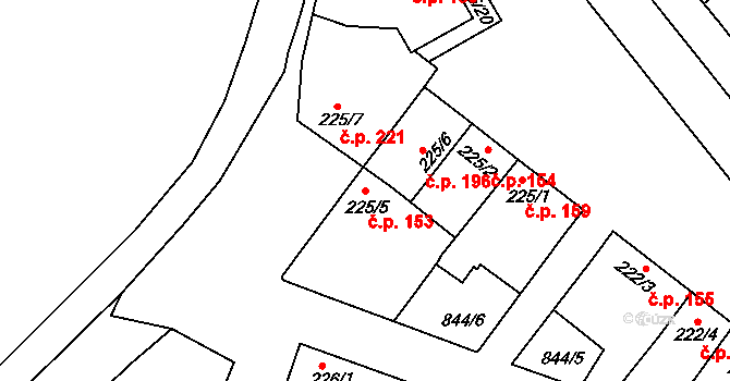 Mařatice 153, Uherské Hradiště na parcele st. 225/5 v KÚ Mařatice, Katastrální mapa