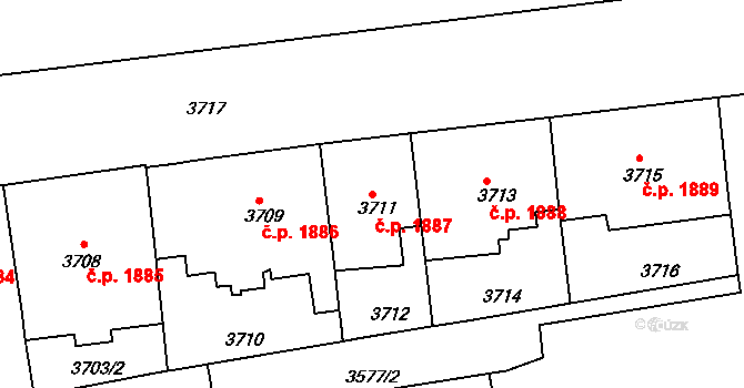 Černá Pole 1887, Brno na parcele st. 3711 v KÚ Černá Pole, Katastrální mapa