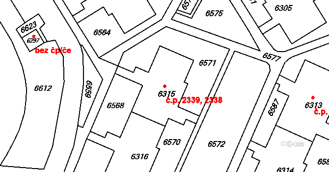 Líšeň 2338,2339, Brno na parcele st. 6315 v KÚ Líšeň, Katastrální mapa