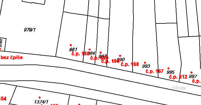Komín 194, Brno na parcele st. 987 v KÚ Komín, Katastrální mapa