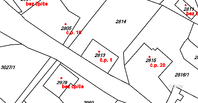 Pelechov 1, Železný Brod na parcele st. 2813 v KÚ Železný Brod, Katastrální mapa