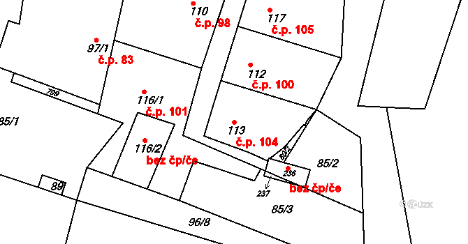 Pnětluky 104 na parcele st. 113 v KÚ Pnětluky, Katastrální mapa