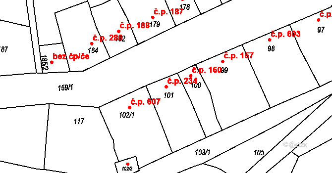 Postoloprty 234 na parcele st. 101 v KÚ Postoloprty, Katastrální mapa