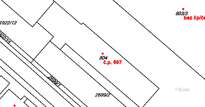 Pacov 697 na parcele st. 804 v KÚ Pacov, Katastrální mapa