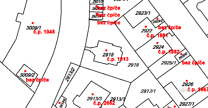 Teplice 1913 na parcele st. 2918 v KÚ Teplice, Katastrální mapa