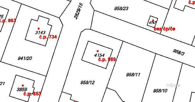 Plzeňské Předměstí 959, Rokycany na parcele st. 4154 v KÚ Rokycany, Katastrální mapa
