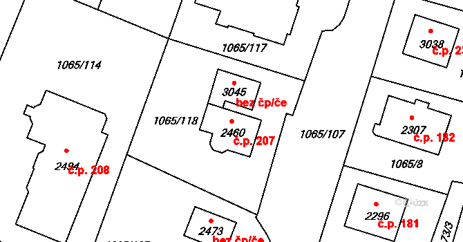 Hamrníky 207, Mariánské Lázně na parcele st. 2460 v KÚ Úšovice, Katastrální mapa