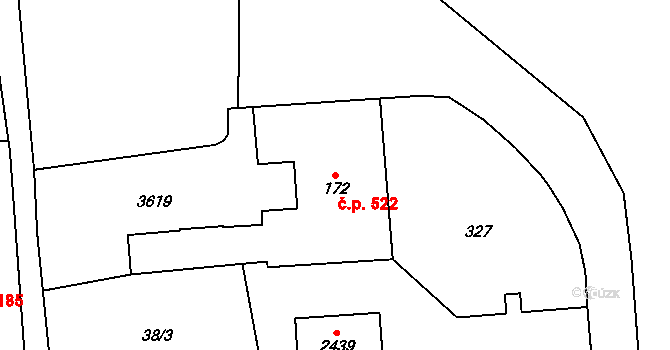 Cheb 522 na parcele st. 172 v KÚ Cheb, Katastrální mapa