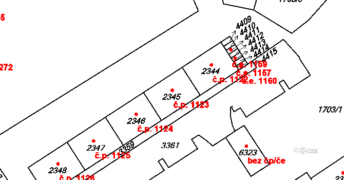 Cheb 1123 na parcele st. 2345 v KÚ Cheb, Katastrální mapa