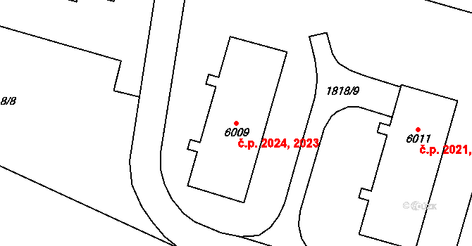 Cheb 2023,2024 na parcele st. 6009 v KÚ Cheb, Katastrální mapa