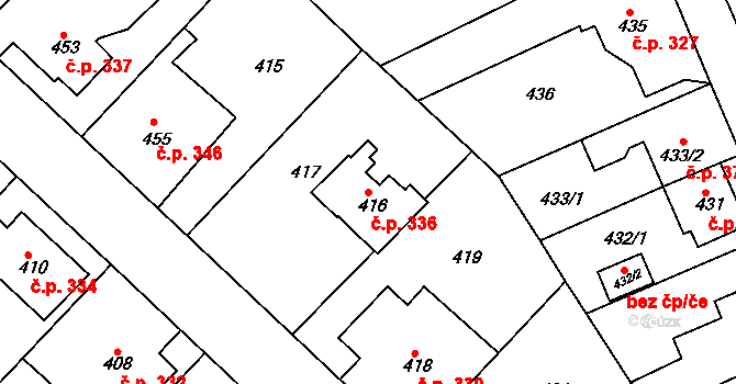 Svatava 336 na parcele st. 416 v KÚ Svatava, Katastrální mapa