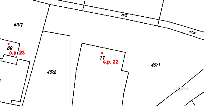 Radostov 22 na parcele st. 11 v KÚ Radostov, Katastrální mapa