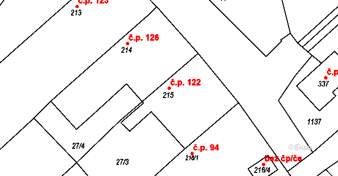 Struhy 122, Čachovice na parcele st. 215 v KÚ Struhy, Katastrální mapa
