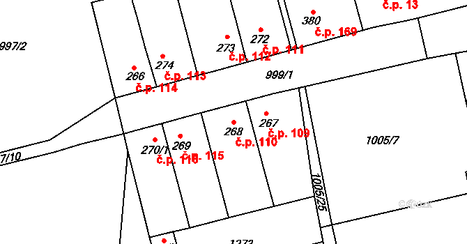 Debř 110, Mladá Boleslav na parcele st. 268 v KÚ Debř, Katastrální mapa