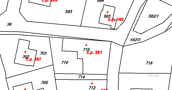 Jablůnka 291 na parcele st. 715 v KÚ Jablůnka, Katastrální mapa