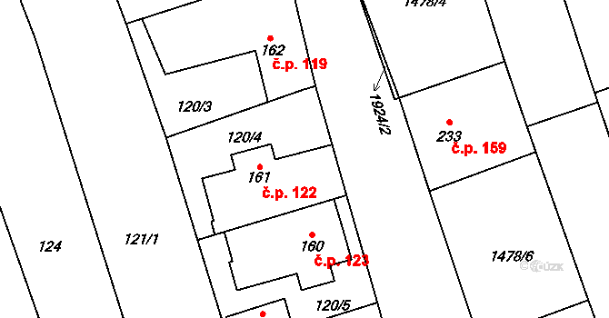Kunovice 122 na parcele st. 161 v KÚ Kunovice, Katastrální mapa