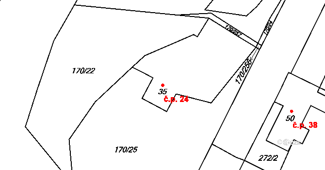 Mštěnovice 24, Lešná na parcele st. 35 v KÚ Mštěnovice, Katastrální mapa