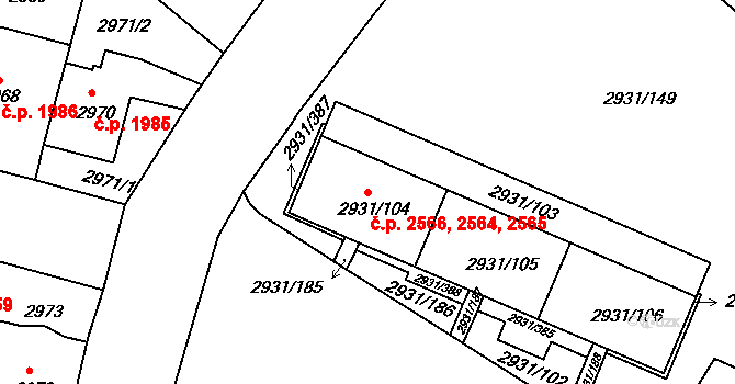 Žižkov 2564,2565,2566, Praha na parcele st. 2931/104 v KÚ Žižkov, Katastrální mapa