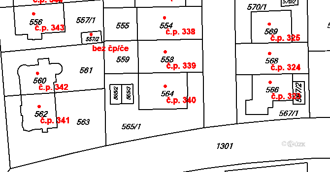 Liboc 340, Praha na parcele st. 564 v KÚ Liboc, Katastrální mapa