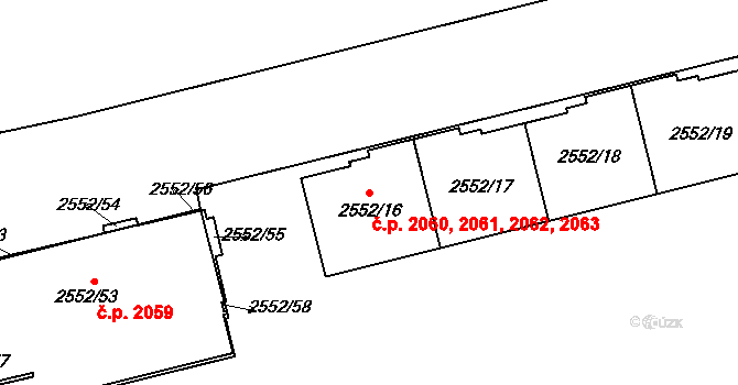 Břevnov 2060,2061,2062,2063, Praha na parcele st. 2552/16 v KÚ Břevnov, Katastrální mapa