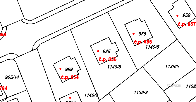 Rožmitál pod Třemšínem 655 na parcele st. 985 v KÚ Rožmitál pod Třemšínem, Katastrální mapa