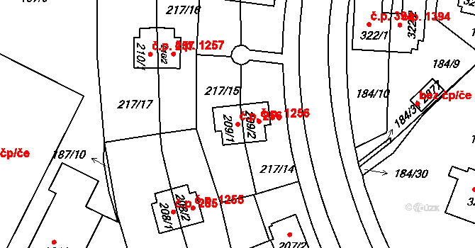 Sezimovo Ústí 256 na parcele st. 209/1 v KÚ Sezimovo Ústí, Katastrální mapa