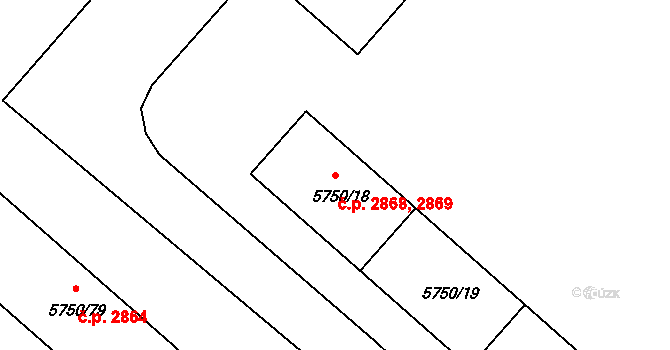 Česká Lípa 2868,2869 na parcele st. 5750/18 v KÚ Česká Lípa, Katastrální mapa