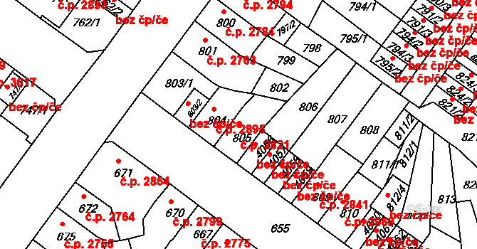 Chomutov 2821 na parcele st. 805 v KÚ Chomutov II, Katastrální mapa