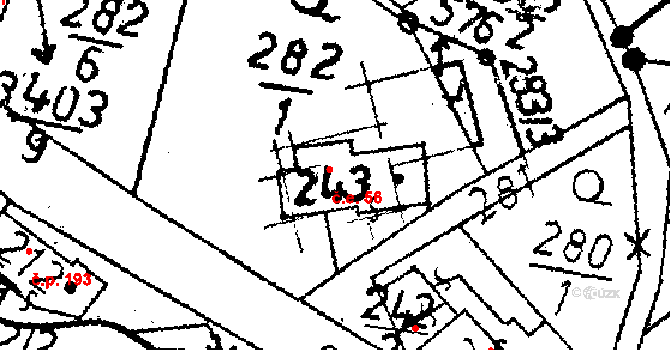Křižany 56 na parcele st. 243 v KÚ Křižany, Katastrální mapa
