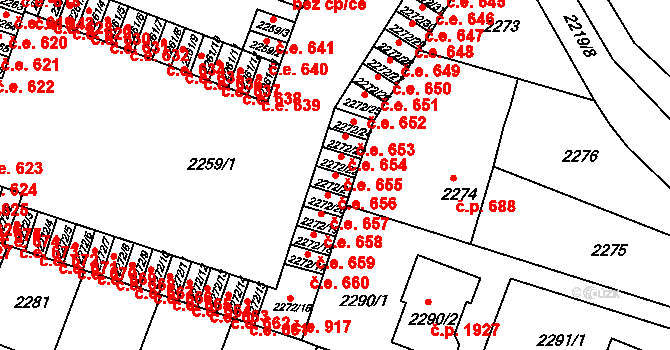 Kuřim 656 na parcele st. 2272/21 v KÚ Kuřim, Katastrální mapa