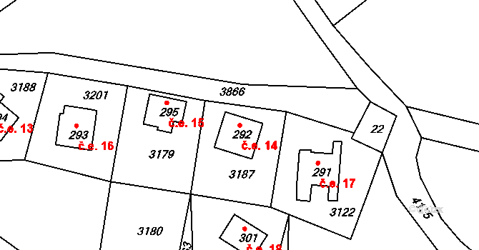 Sedloňov 14 na parcele st. 292 v KÚ Sedloňov, Katastrální mapa