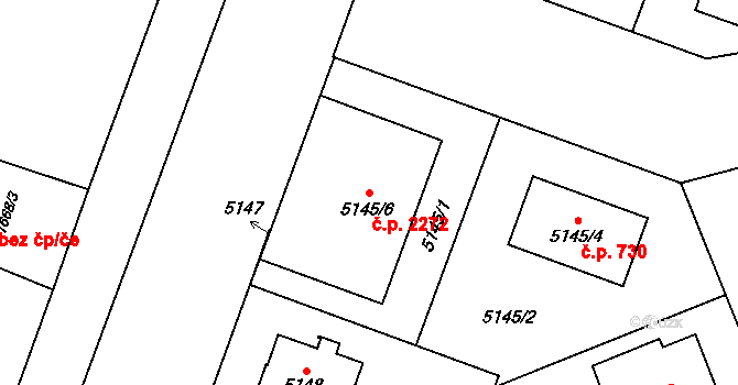 Východní Předměstí 2272, Plzeň na parcele st. 5145/6 v KÚ Plzeň, Katastrální mapa