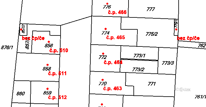Prostějov 464 na parcele st. 772 v KÚ Prostějov, Katastrální mapa