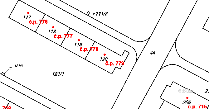 Šumbark 779, Havířov na parcele st. 120 v KÚ Šumbark, Katastrální mapa